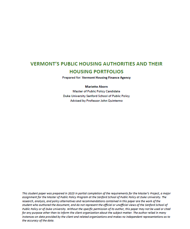 Vermont's Public Housing Authorities and Their Housing Portfolios